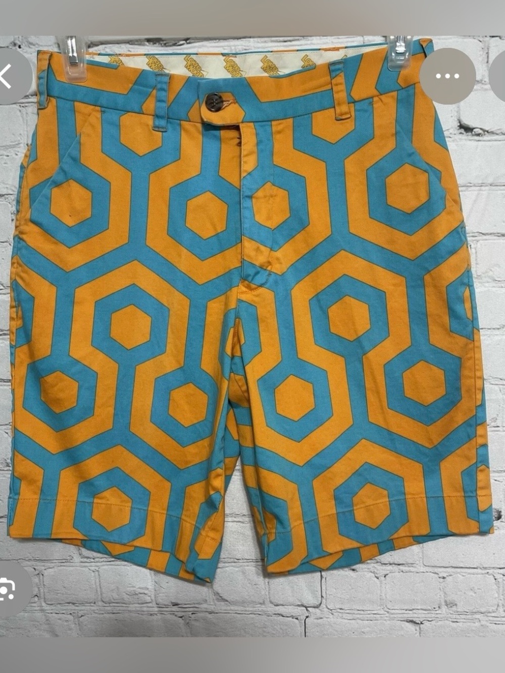 Men's Geometric Print Flat Front Shorts in Teal & Orange
